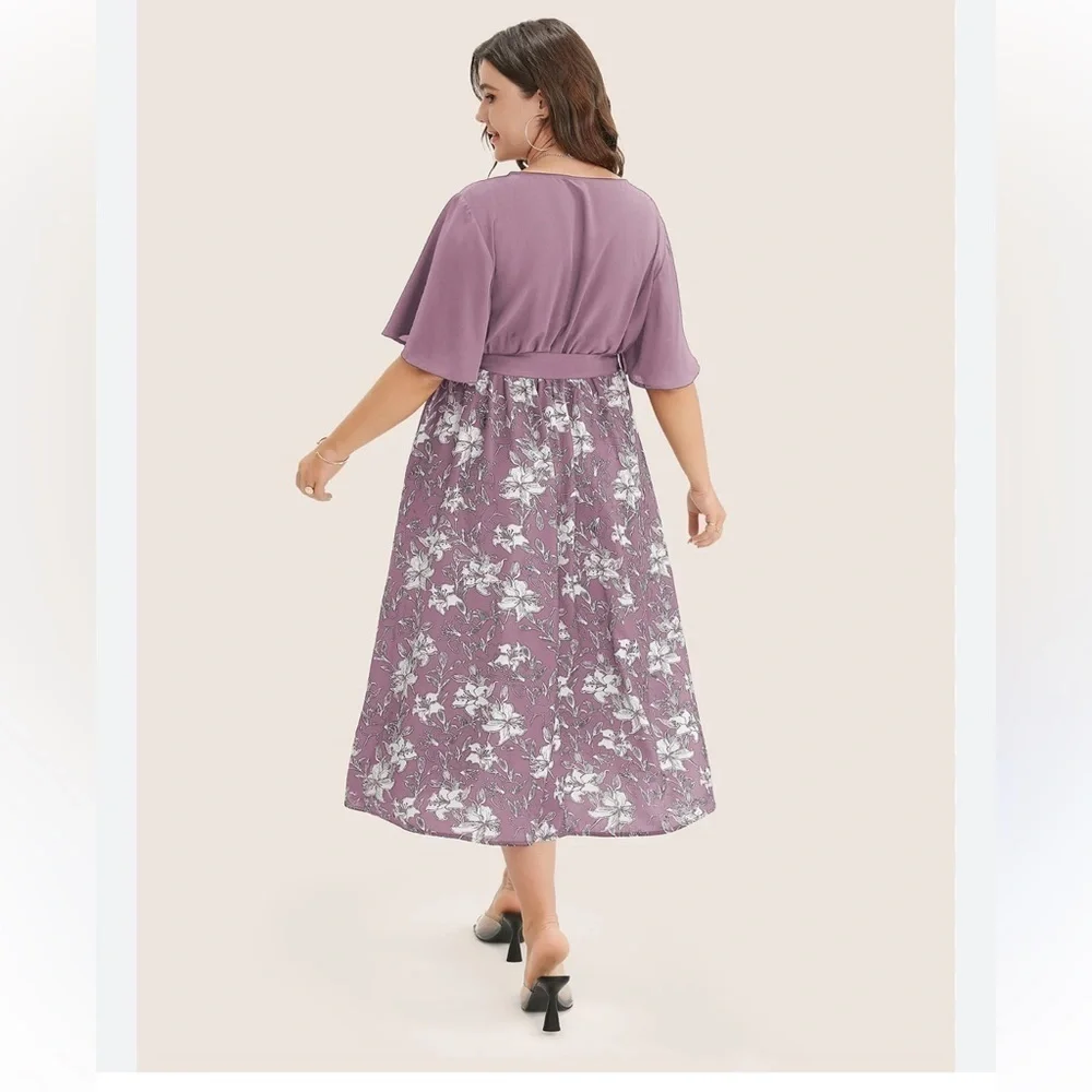NWT Floral patchwork pockets and tie belt dress plus 18/20  90 - Picture 2 of 3